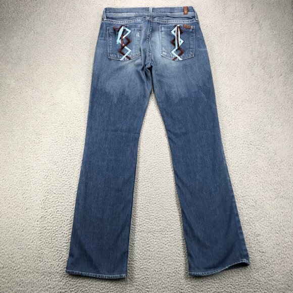 7FAM Jeans Womens Size 28 Boot Cut Low Rise Ribbon Back Pocket Faded Wash Denim - Picture 2 of 16